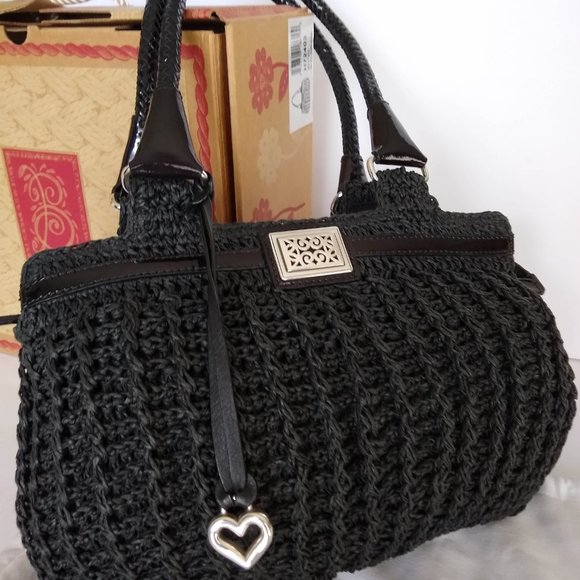 black straw shoulder bag